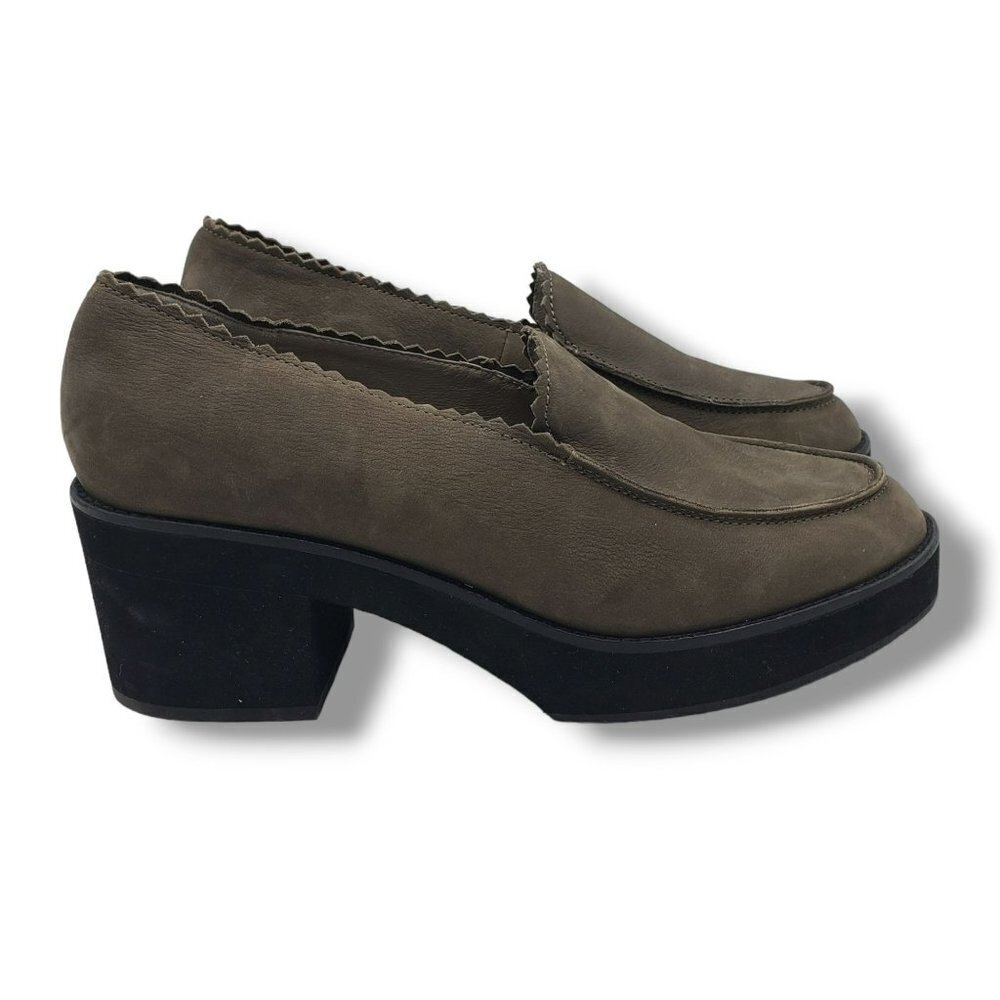 Eileen Fisher Harria Platform Loafers Womens 10 Slate Grey Suede Slip On